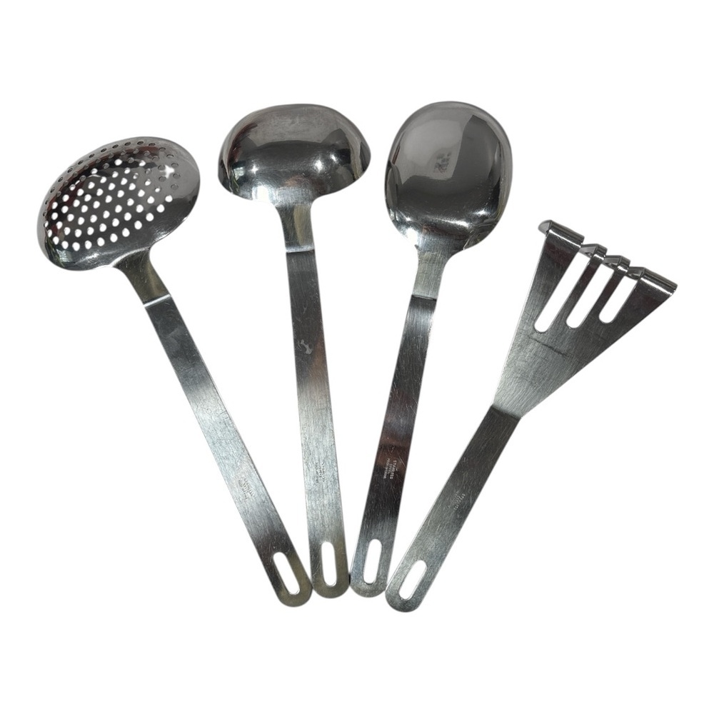 Kitchen Cooking Utensil 4 Pc Set Ladel Skimmer Spoon Masher Stainless Steel - Picture 2 of 5